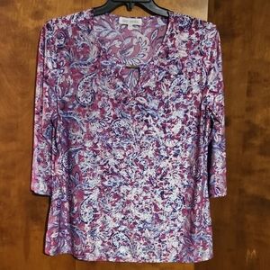 Emily Daniels Purple Paisley Long-Sleeve Keyhole Knit Top